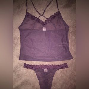 Express Purple Sheer Cropped Lace Camisole & Matching Thong Size S